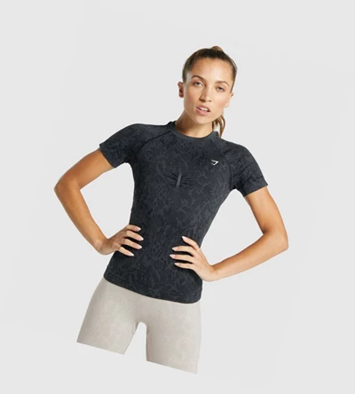 Gymshark Adapt Animal Seamless T-skjorte Dame Svarte | JDHFRE806