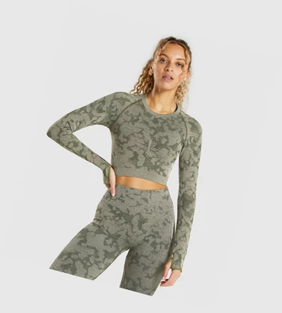 Gymshark Adapt Camo Seamless Crop Top Gensere Dame Grønn | LTYGPW420