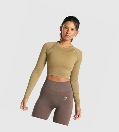 Gymshark Adapt Fleck Seamless Crop Top Gensere Dame Lyse Brune | ECBSTL145