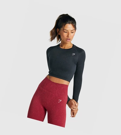 Gymshark Adapt Fleck Seamless Crop Top T-skjorte Dame Svarte | FBOLHN834