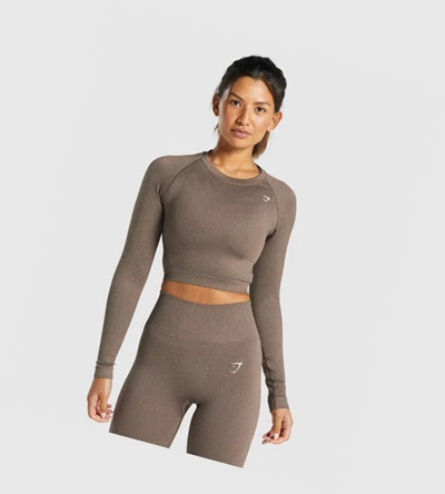 Gymshark Adapt Fleck Seamless Crop Top T-skjorte Dame Brune | SKOWLI613