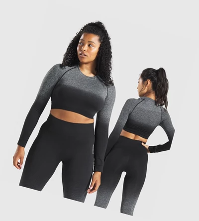 Gymshark Adapt Ombre Seamless Crop Top Gensere Dame Svarte Svarte | HJGZCK361