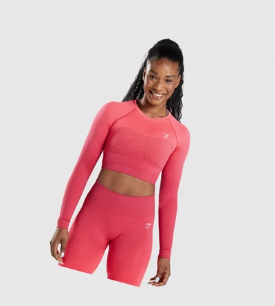 Gymshark Adapt Ombre Seamless Crop Top Gensere Dame Rosa Rød | NWBUEI341