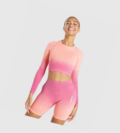 Gymshark Adapt Ombre Seamless Crop Top Gensere Dame Oransje Rosa | RKIFUP972