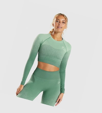 Gymshark Adapt Ombre Seamless Crop Top Gensere Dame Grønn Lyse Grønn | VLTMSC819