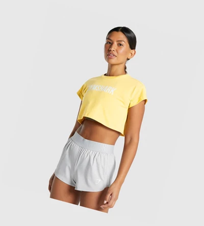 Gymshark Animal Grafiske Infill Crop T-skjorte Dame Gul | IOCFKX607