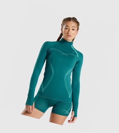 Gymshark Apex Seamless 1/4 Zip Klær Dame Turkis | UYKDXL976