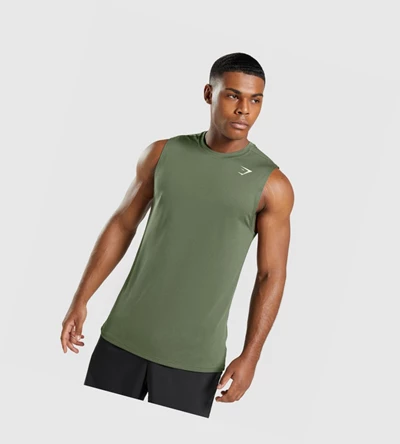 Gymshark Arrival Ermeløse Singlet Herre Olivengrønne | YQWDBR706