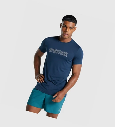 Gymshark Arrival Grafiske T-skjorte Herre Marineblå | OEHBLF794