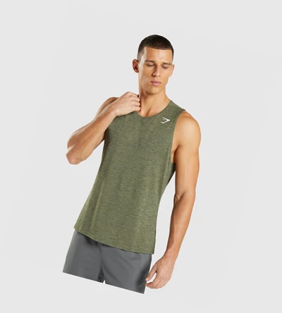 Gymshark Arrival Slim Marl Singlet Herre Olivengrønne Olivengrønne | KEWZNQ038