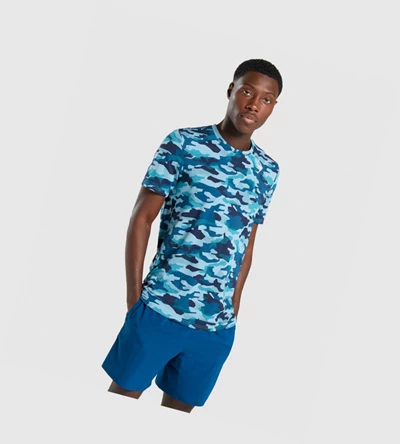 Gymshark Arrival T-skjorte Herre Turkis Camouflage | IDLERU471