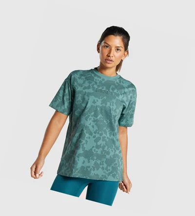 Gymshark Camo Grafiske Oversized T-skjorte Dame Mørke Grønn | WRTSGB601