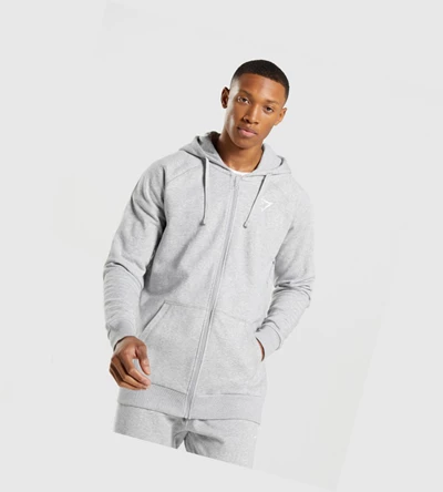 Gymshark Crest Zip Up Klær Herre Lyse Grå | KLRJUM958