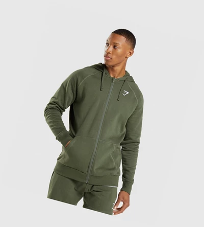 Gymshark Crest Zip Up Klær Herre Olivengrønne | ESCMJY054