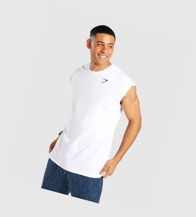 Gymshark Critical Cut Off Ermeløse Singlet Herre Hvite | AXVCIE367