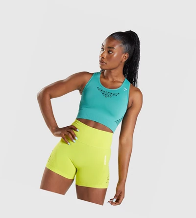 Gymshark Energy Seamless Crop Top Gensere Dame Turkis | VRFEMD510