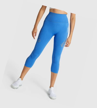 Gymshark Energy Seamless Cropped High Waisted Leggings Dame Blå | GNBYWM039