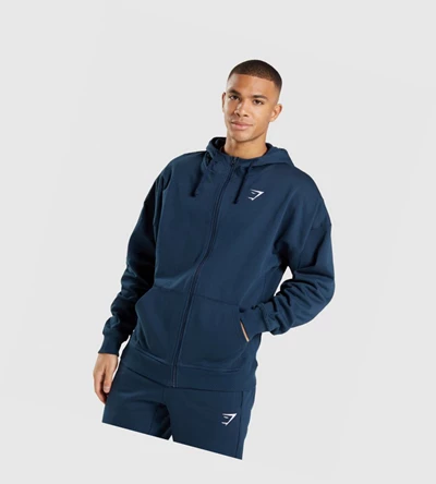 Gymshark Essential Oversized Zip Up Klær Herre Marineblå | MFGAXK491