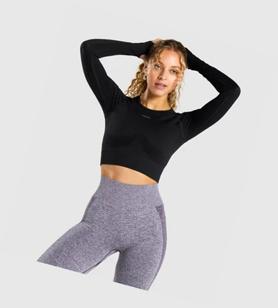 Gymshark Flex Sports Crop Top Gensere Dame Svarte Grå | NJMEIL612