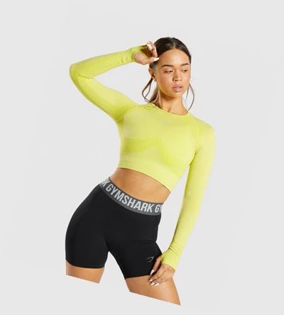 Gymshark Flex Sports Crop Top T-skjorte Dame Gul | DCMLHN196