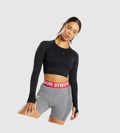 Gymshark Flex Sports Crop Top T-skjorte Dame Svarte | WBHKAF769