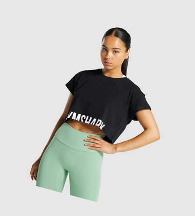 Gymshark Fraction Crop Top Gensere Dame Svarte | EZTCPK140