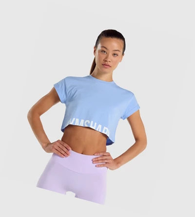 Gymshark Fraction Crop Top Gensere Dame Lyse Blå | OMTEBI678