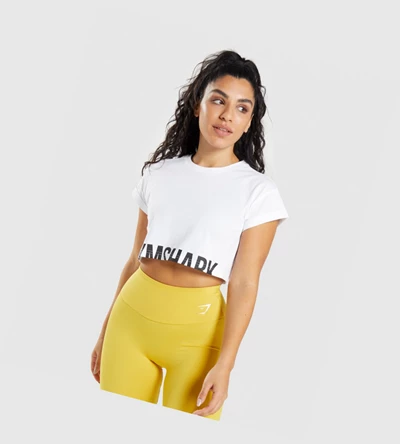 Gymshark Fraction Crop Top Gensere Dame Hvite | PWQACL927