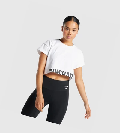 Gymshark Fraction Crop Top Gensere Dame Hvite | ZBWJYP971