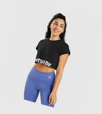 Gymshark Fraction Crop Top T-skjorte Dame Svarte | UZHMTC234