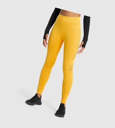 Gymshark Glow Seamless Tights High Waisted Leggings Dame Gul | SVHZFK432