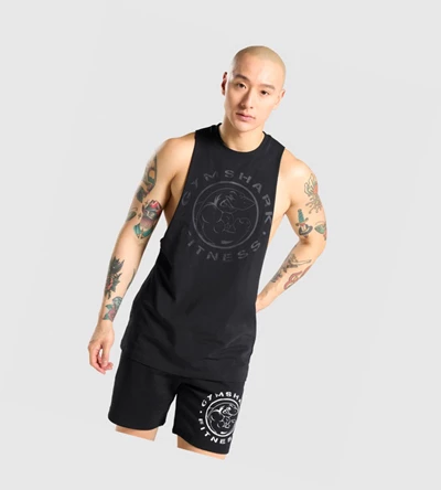 Gymshark Legacy Drop Arm Singlet Herre Svarte Svarte | AWTUPN315