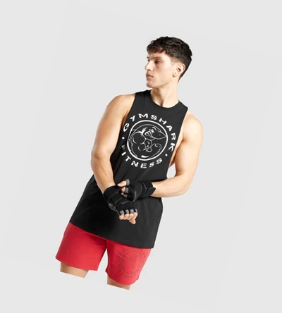 Gymshark Legacy Drop Arm Singlet Herre Svarte Hvite | UNKJIC526