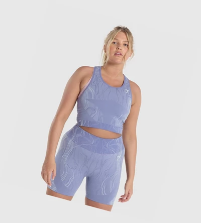 Gymshark Mercury Seamless Crop Singlet Dame Blå | LNEYBO062