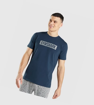 Gymshark Micro Print Block Infill T-skjorte Herre Marineblå | ABXPIU653