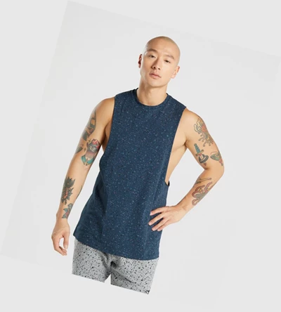 Gymshark Micro Print Drop Arm Singlet Herre Marineblå | RIMXCT154