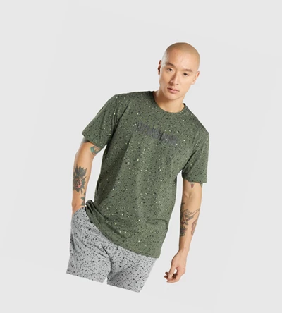 Gymshark Micro Print T-skjorte Herre Grønn | BHCVEM479