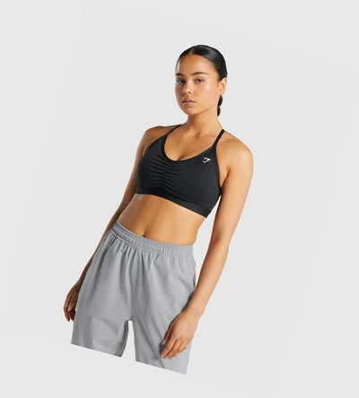 Gymshark Ruched Trenings Sports Bh Dame Svarte | VPQRMA763