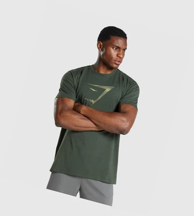 Gymshark Sharkhead Infill T-skjorte Herre Mørke Grønn | LBCJDE042