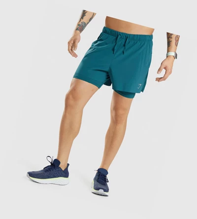 Gymshark Speed 5" 2 In 1 Shorts Herre Turkis | WUVQIZ745