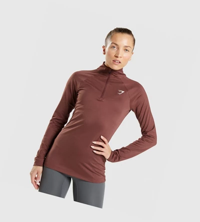 Gymshark Trenings 1/4 Zip Klær Dame Rosa Brune | XDISAR675