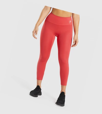 Gymshark Trenings 7/8 High Waisted Leggings Dame Rød | SBZDNK541