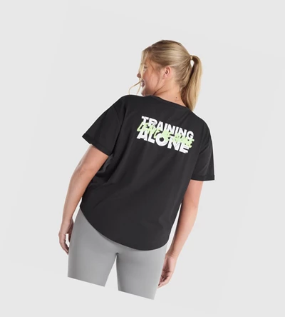 Gymshark Trenings Alone Grafiske T-skjorte Dame Svarte | MJTSUB815