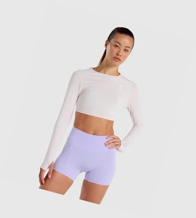 Gymshark Trenings Crop Top Gensere Dame Pisket Krem | SJMBFE564