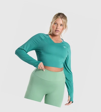 Gymshark Trenings Crop Top T-skjorte Dame Turkis | KIGEAR710