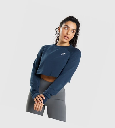 Gymshark Trenings Cropped Genser Klær Dame Marineblå | BWRJIU816