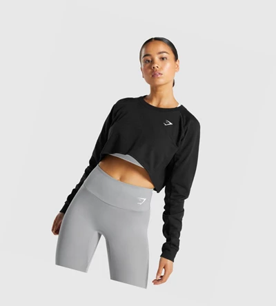 Gymshark Trenings Cropped Genser Klær Dame Svarte | IUDAFC038