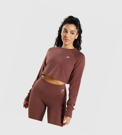 Gymshark Trenings Cropped Genser Klær Dame Rosa Brune | LZMOFP381