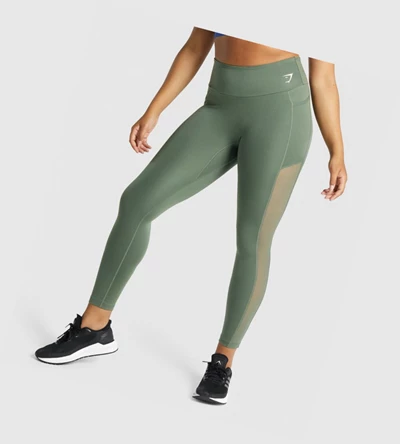 Gymshark Trenings Mesh Pocket High Waisted Leggings Dame Grønn | XYVFMP498