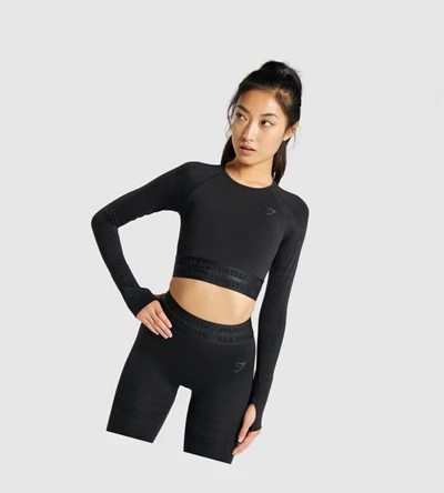 Gymshark Vision Crop Top Gensere Dame Svarte | KMAVJW476